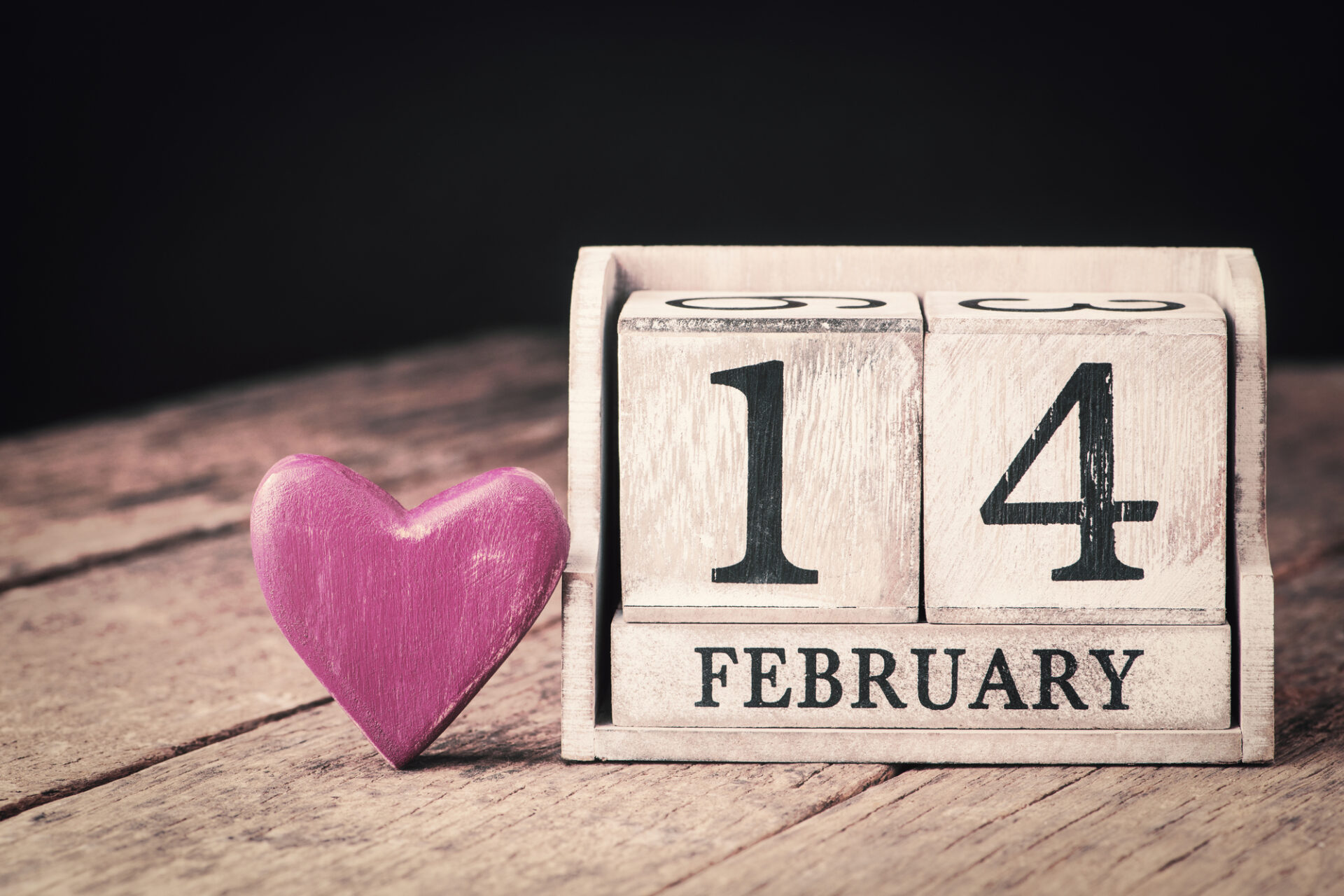 Wooden Calendar February 14 with Pink Heart